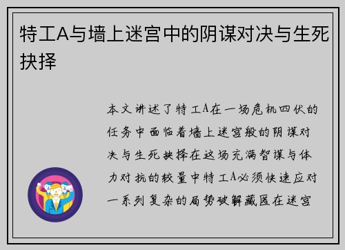 特工A与墙上迷宫中的阴谋对决与生死抉择